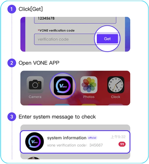 Step-by-step instructions to register as an official Vone App agent using your ID and verification code